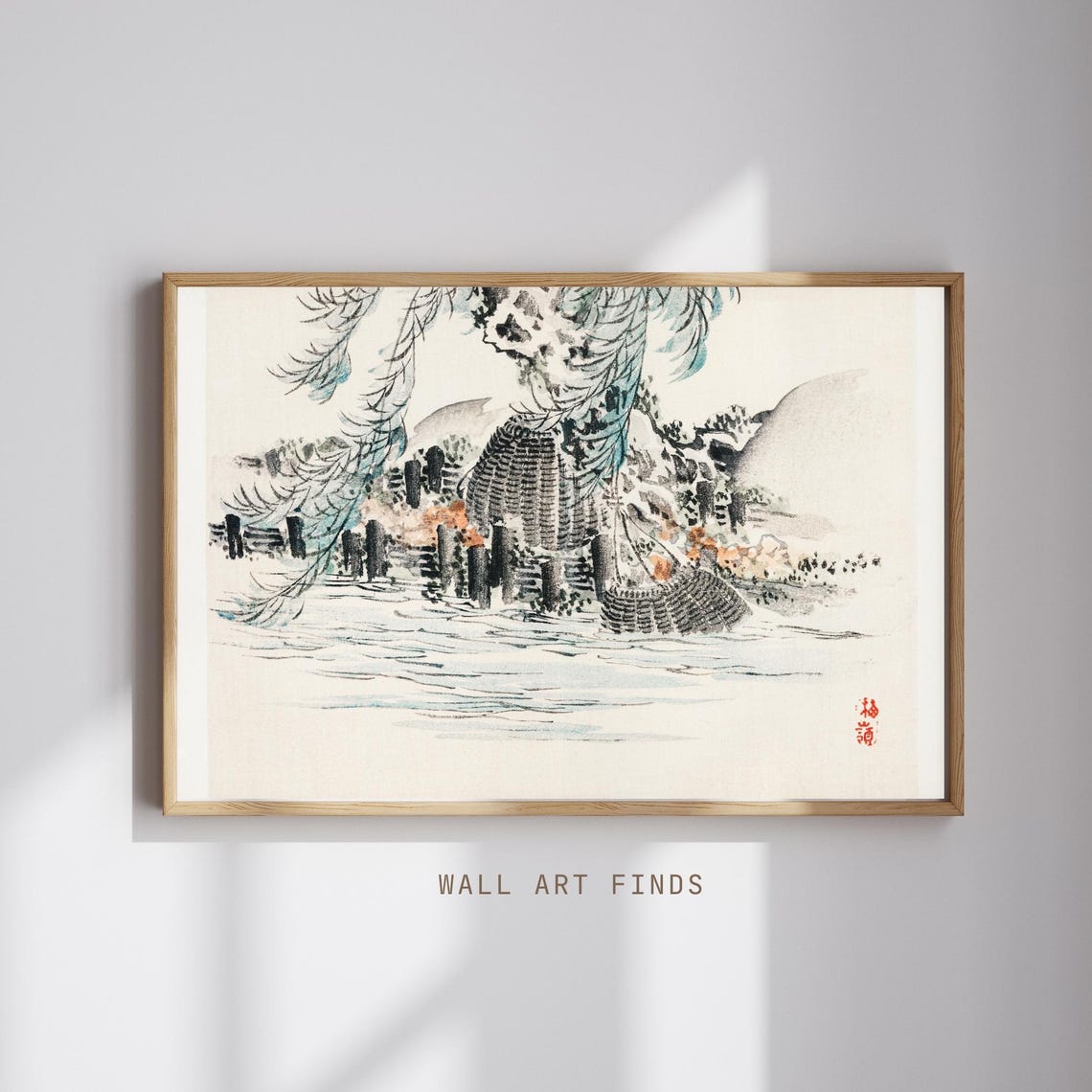 Kono Bairei Riverside Village Japanese Sumi Ink Painting Zen Poster