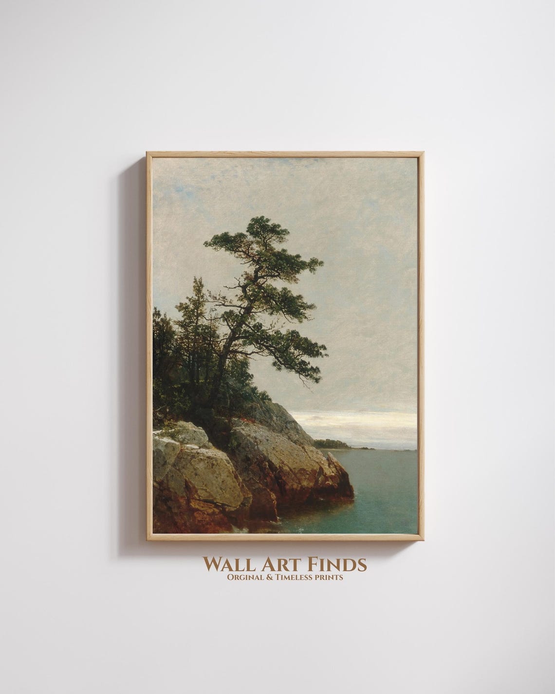 Old Pine Tree on Rocky Coast Vintage Landscape Painting Poster