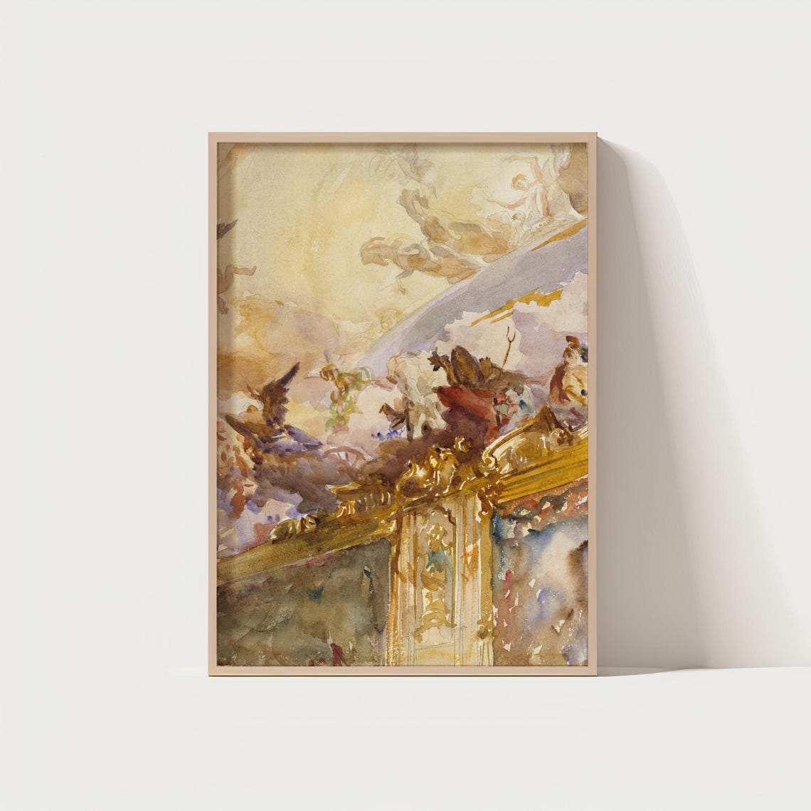 Baroque Ceiling Fresco Poster Classic Watercolor Angel Palace Artwork