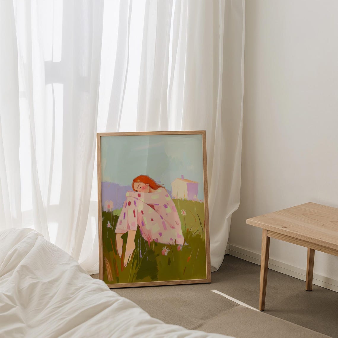 Red Haired Woman Resting in Wildflower Field Pastoral Poster - Image 4