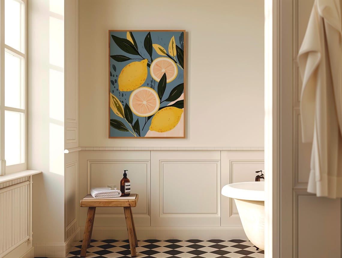 Zesty Lemon Botanical Illustration Blue Kitchen Citrus Poster - Image 3