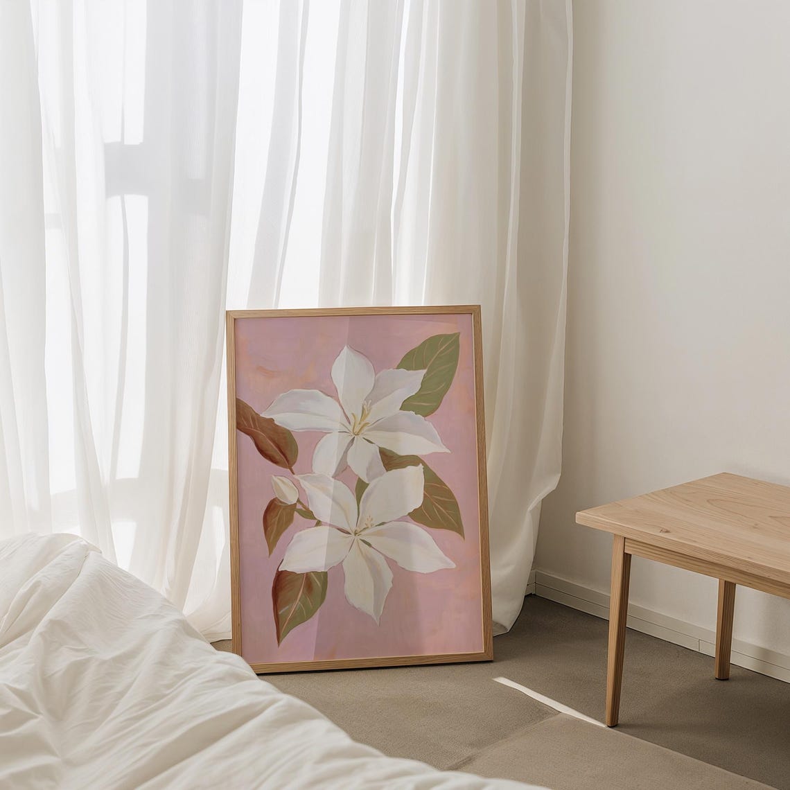 Elegant White Magnolia Flowers on Pink Botanical Painting Poster - Image 4