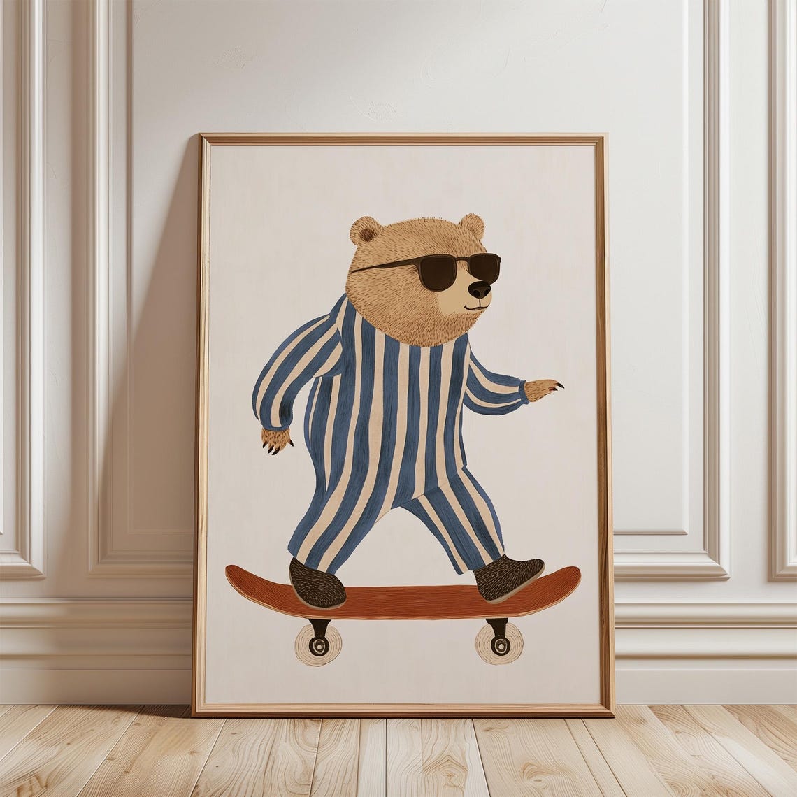 Laid Back Cool Bear Skateboarding Pajamas Kids Room Nursery Poster - Image 4