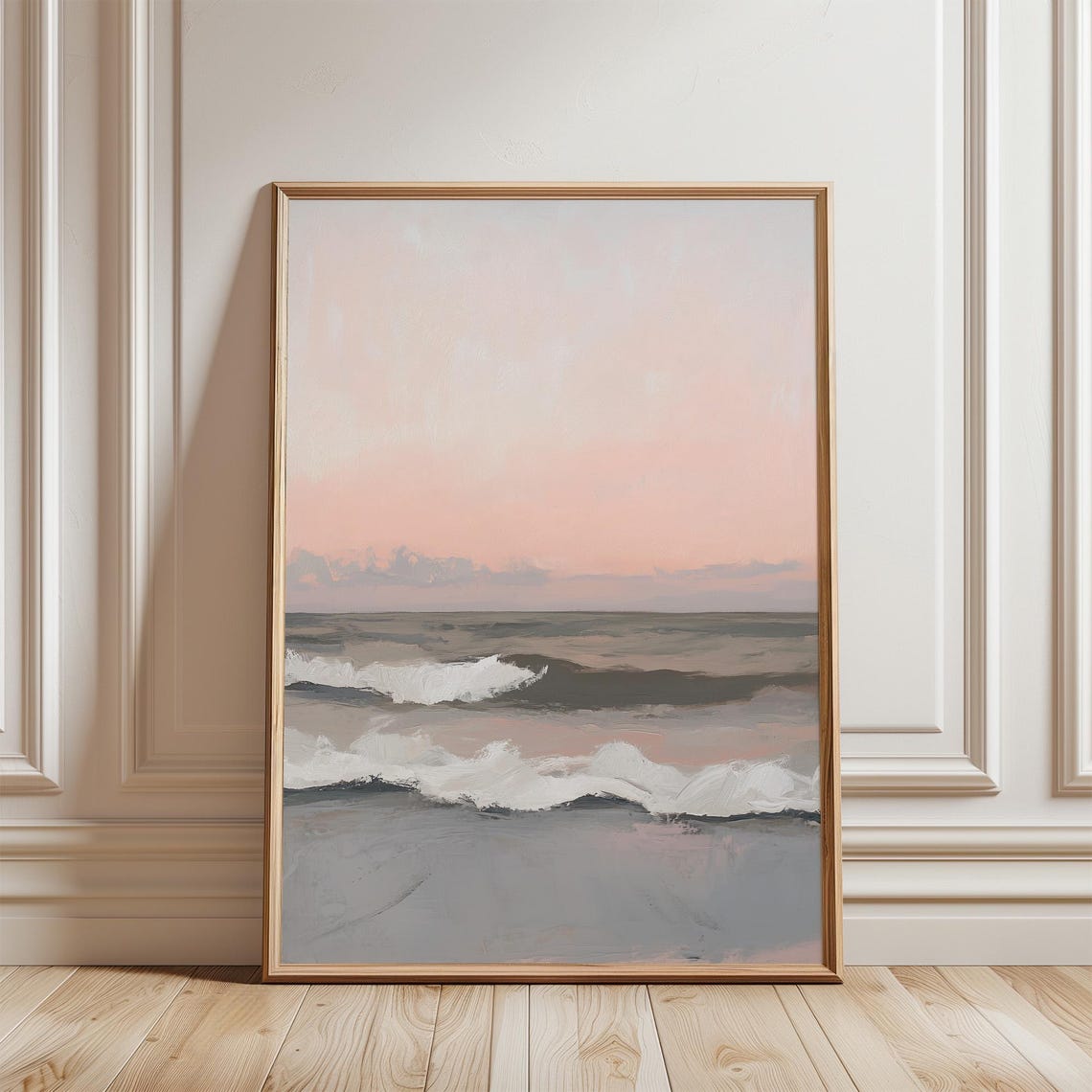Muted Coastal Ocean Sunset Waves Minimalist Beach Scene Poster - Image 5
