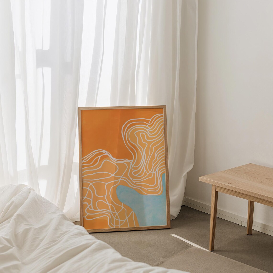 Orange Blue Modern Art Extra Large Wall Art Abstract Shapes Art Curly Lines Instant Art Print Contemporary Print - Image 4