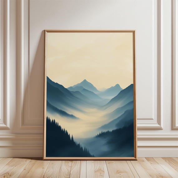 Mountain Landscape Fog Print Minimalist Wall Art Art Print Abstract Landscape Art Poster Living Room Decor Instant