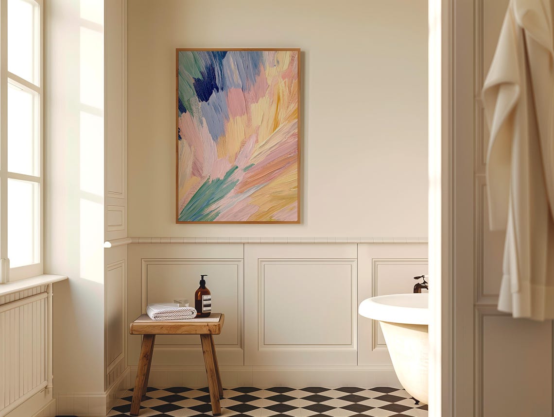 Pastel Brushstroke Abstract Blue Pink Yellow Painting Poster - Image 5
