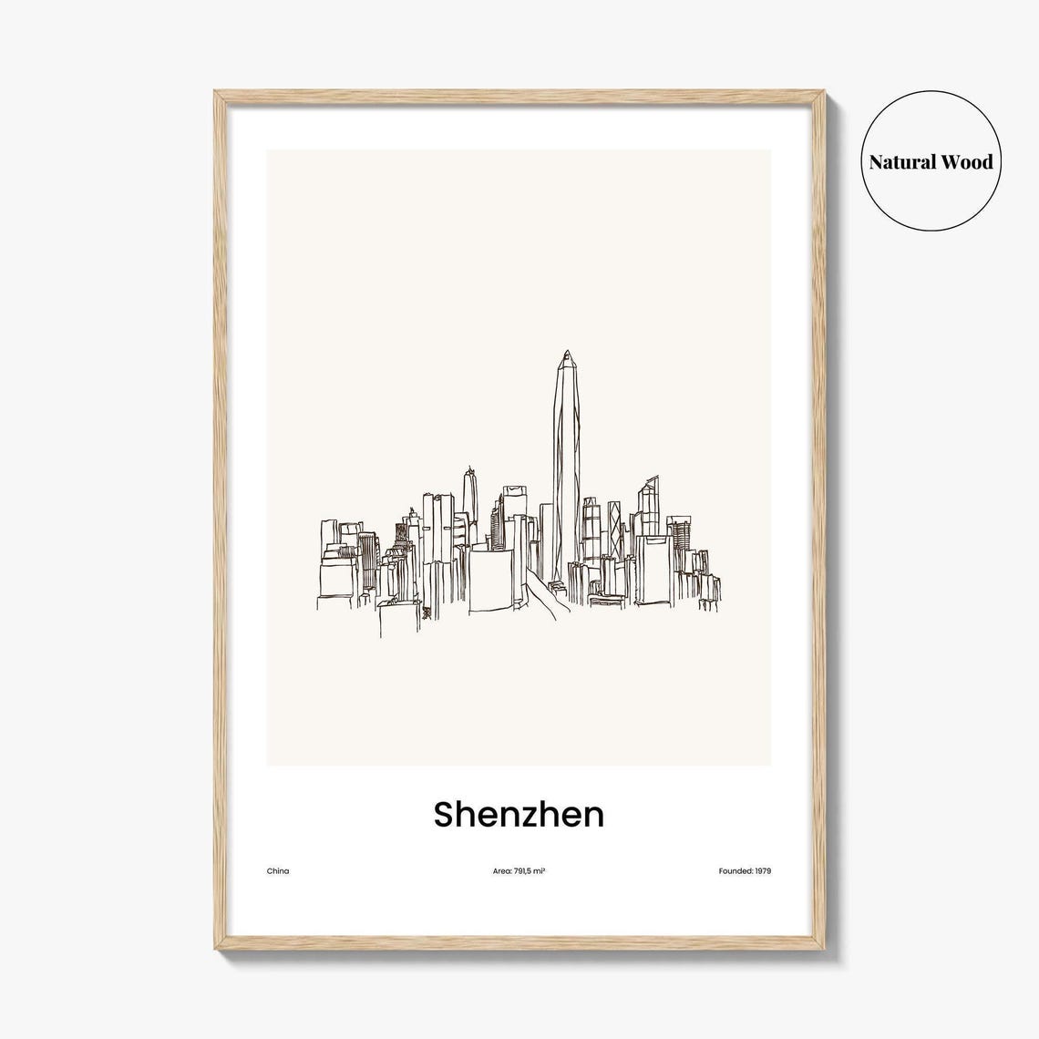 Shenzhen China Skyscraper Skyline Minimalist Line Drawing Poster - Image 2