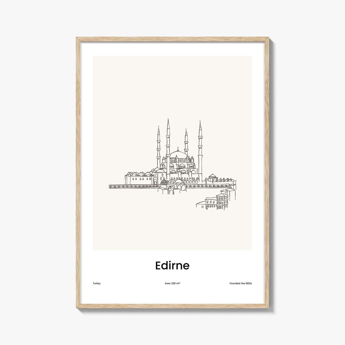 Edirne Turkey Grand Mosque Minarets One Line Drawing Art Poster