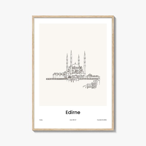 Edirne Turkey Grand Mosque Minarets One Line Drawing Art Poster