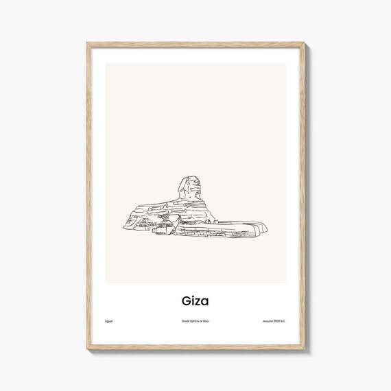 Giza Egypt Ancient Great Sphinx Minimalist Line Drawing Poster