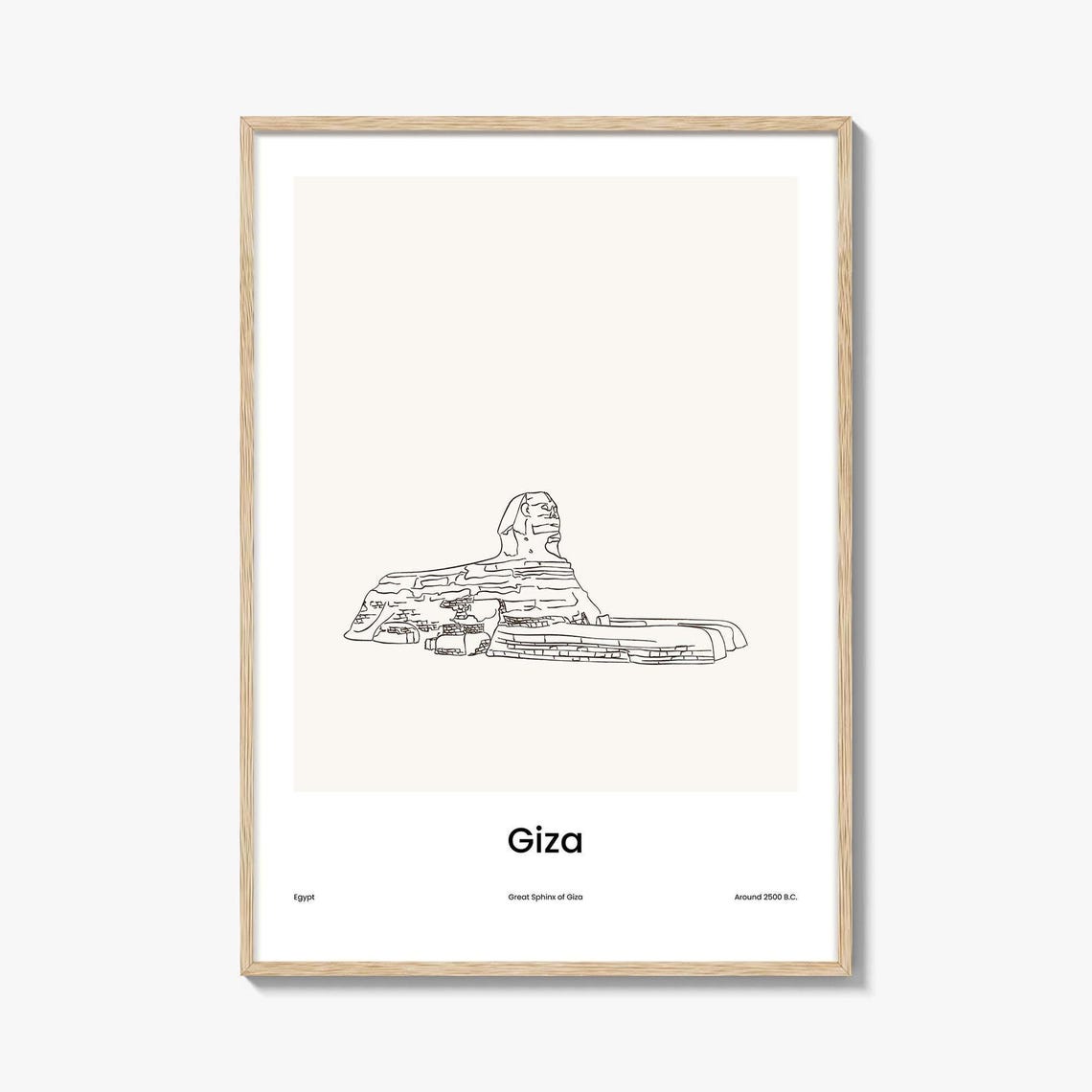 Giza Egypt Ancient Great Sphinx Minimalist Line Drawing Poster