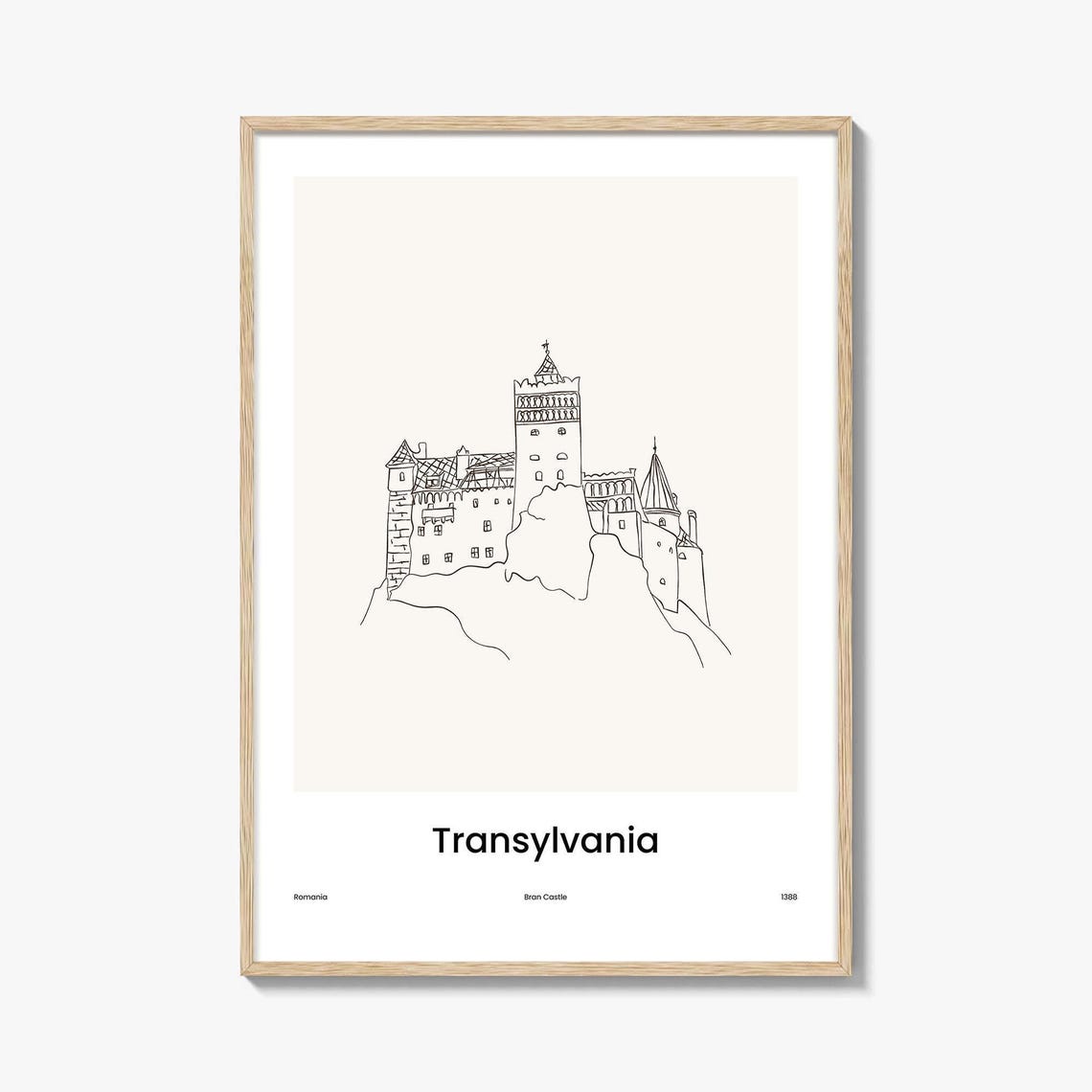 Transylvania Romania Bran Castle Minimalist Line Drawing Poster