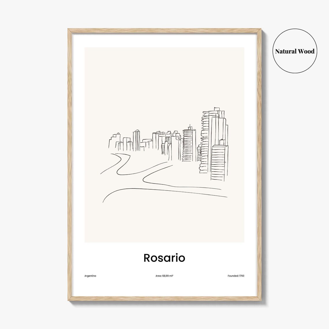 Rosario Argentina Riverfront Skyline One Line Art Poster Minimalist Travel Home Gift - Image 2