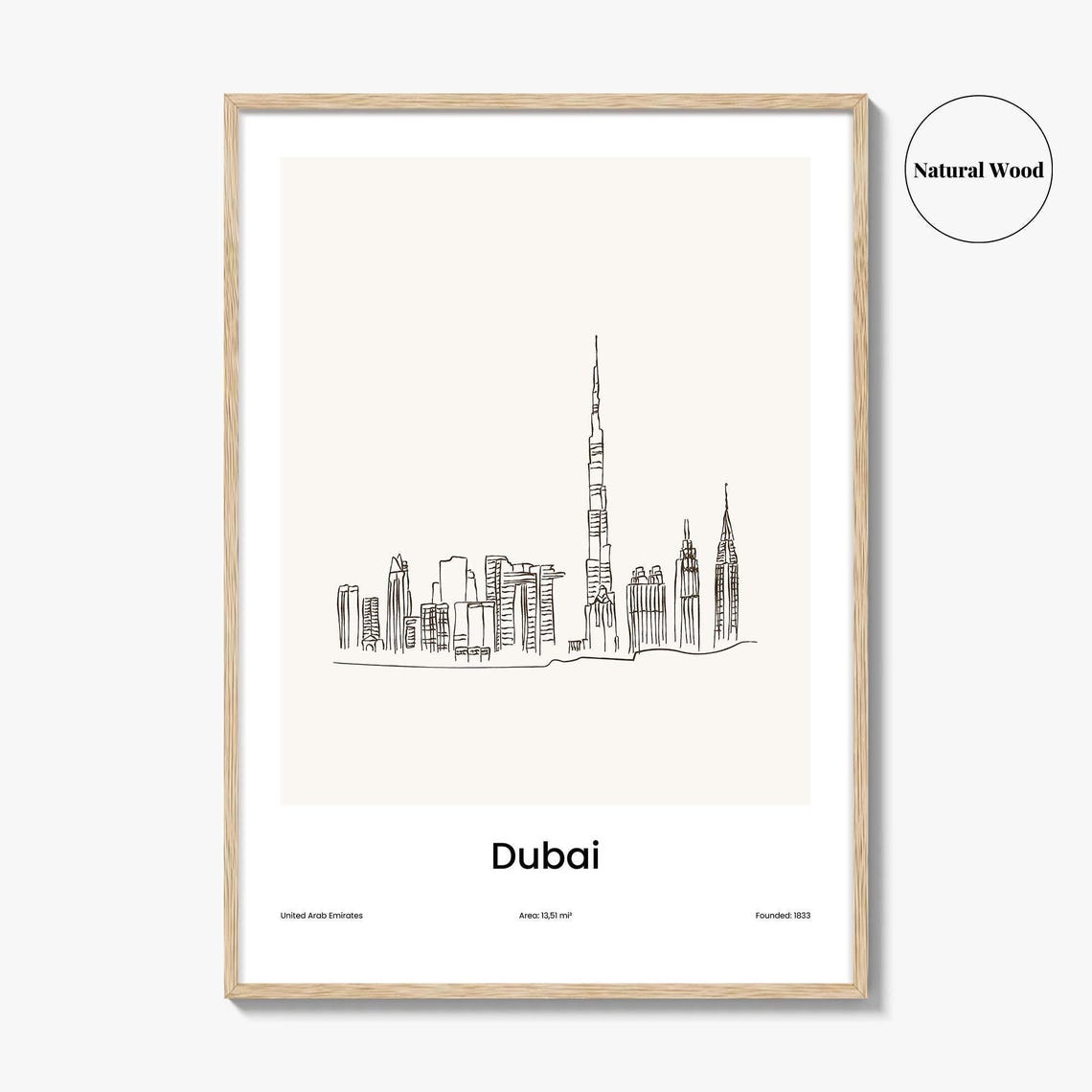 Dubai United Arab Emirates Burj Khalifa Skyline Line Art Poster - Image 2