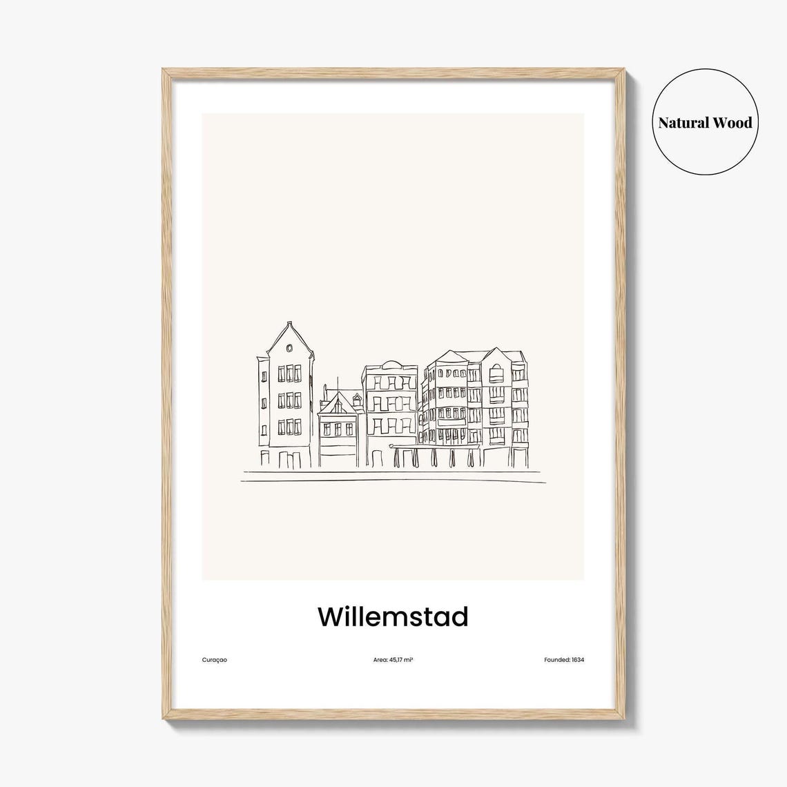 Willemstad Curacao Waterfront Minimalist Line Drawing Poster - Image 2