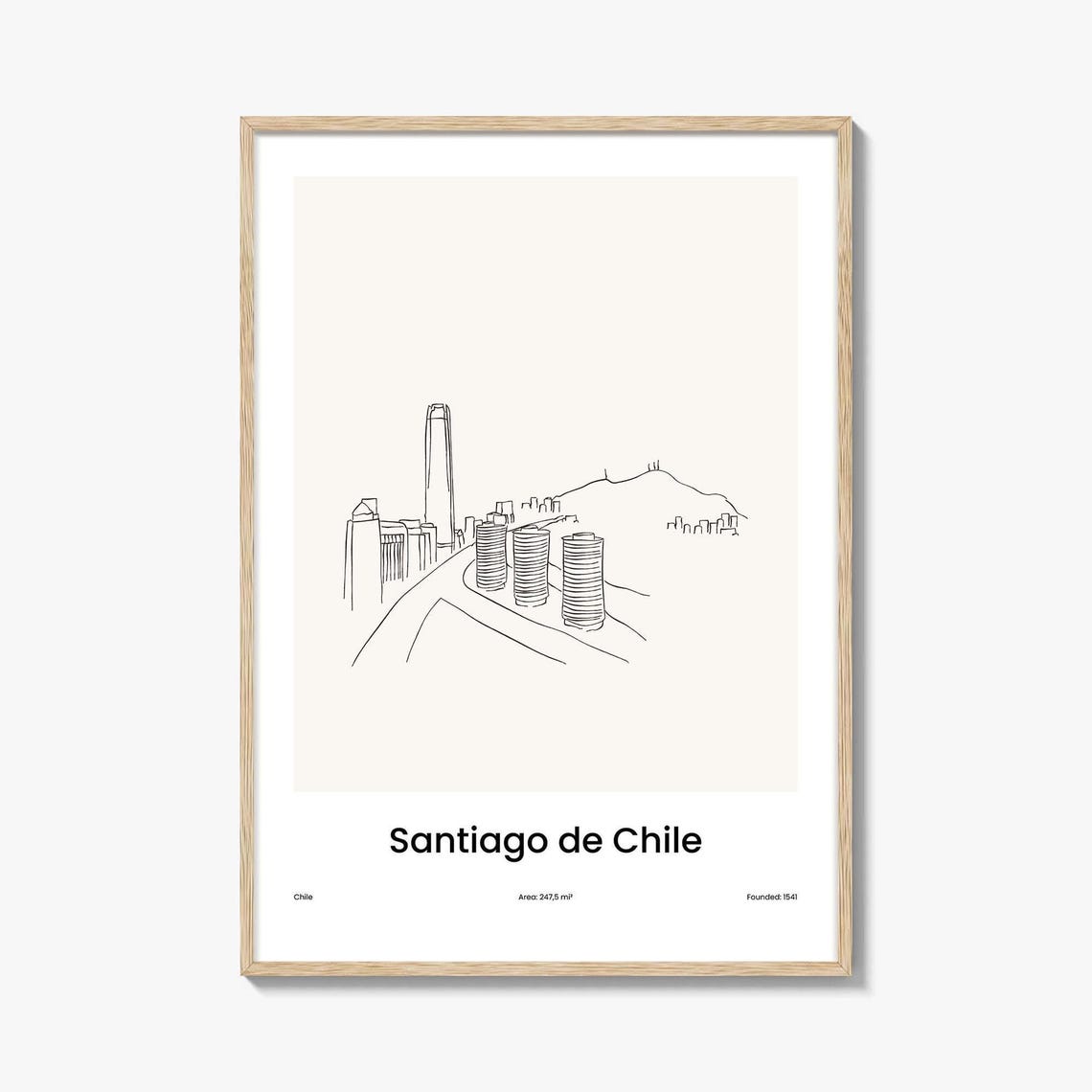 Santiago de Chile Minimalist Line Drawing Skyline Travel Poster