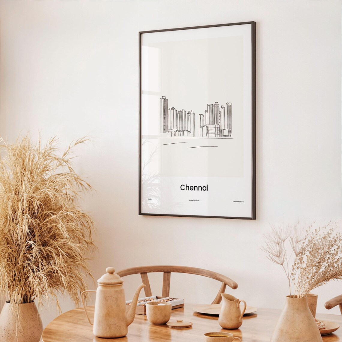 Chennai India Minimalist Line Drawing Modern City Skyline Poster - Image 3
