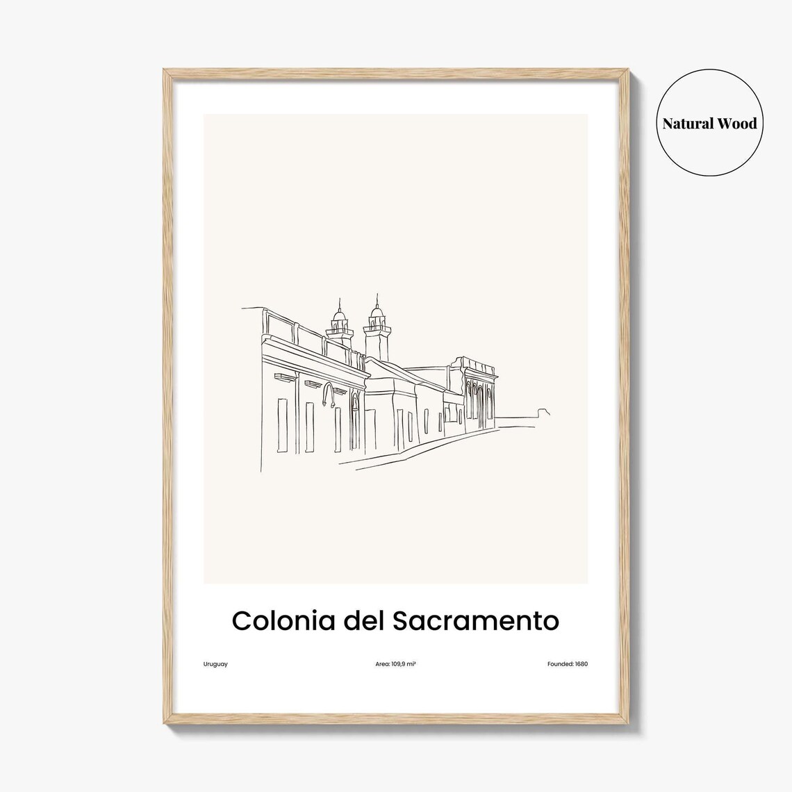 Colonia del Sacramento Uruguay Colonial Street One Line Drawing Poster - Image 2
