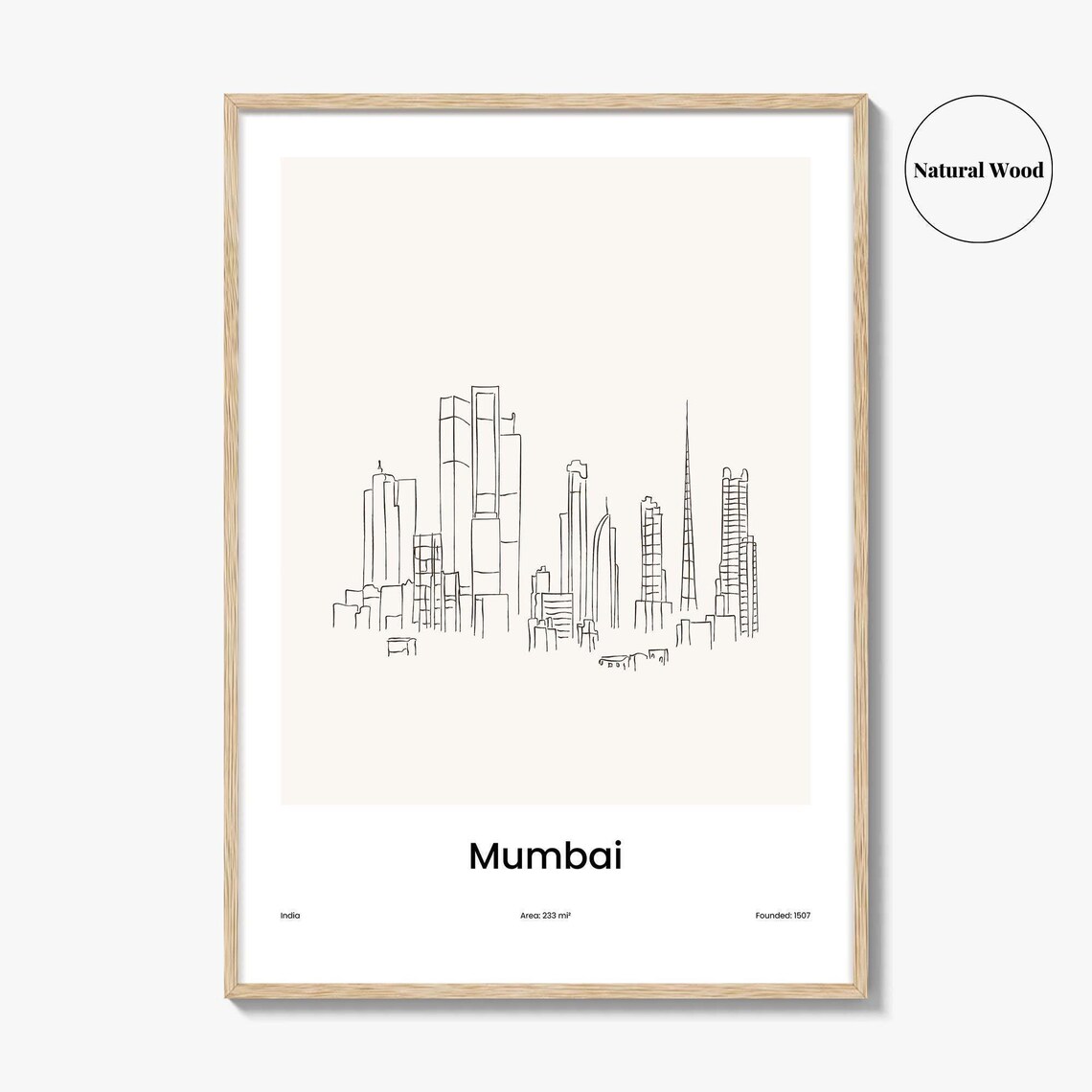 Mumbai India One Line Drawing City Skyline Minimalist Travel Art Poster - Image 2