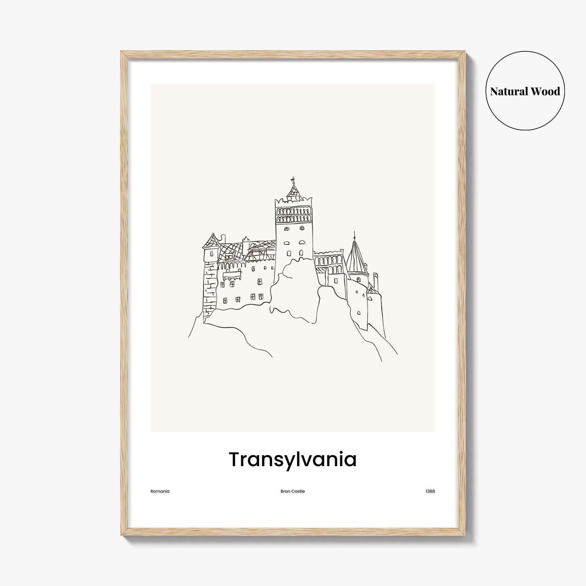 Transylvania Romania Bran Castle Minimalist Line Drawing Poster - Image 2