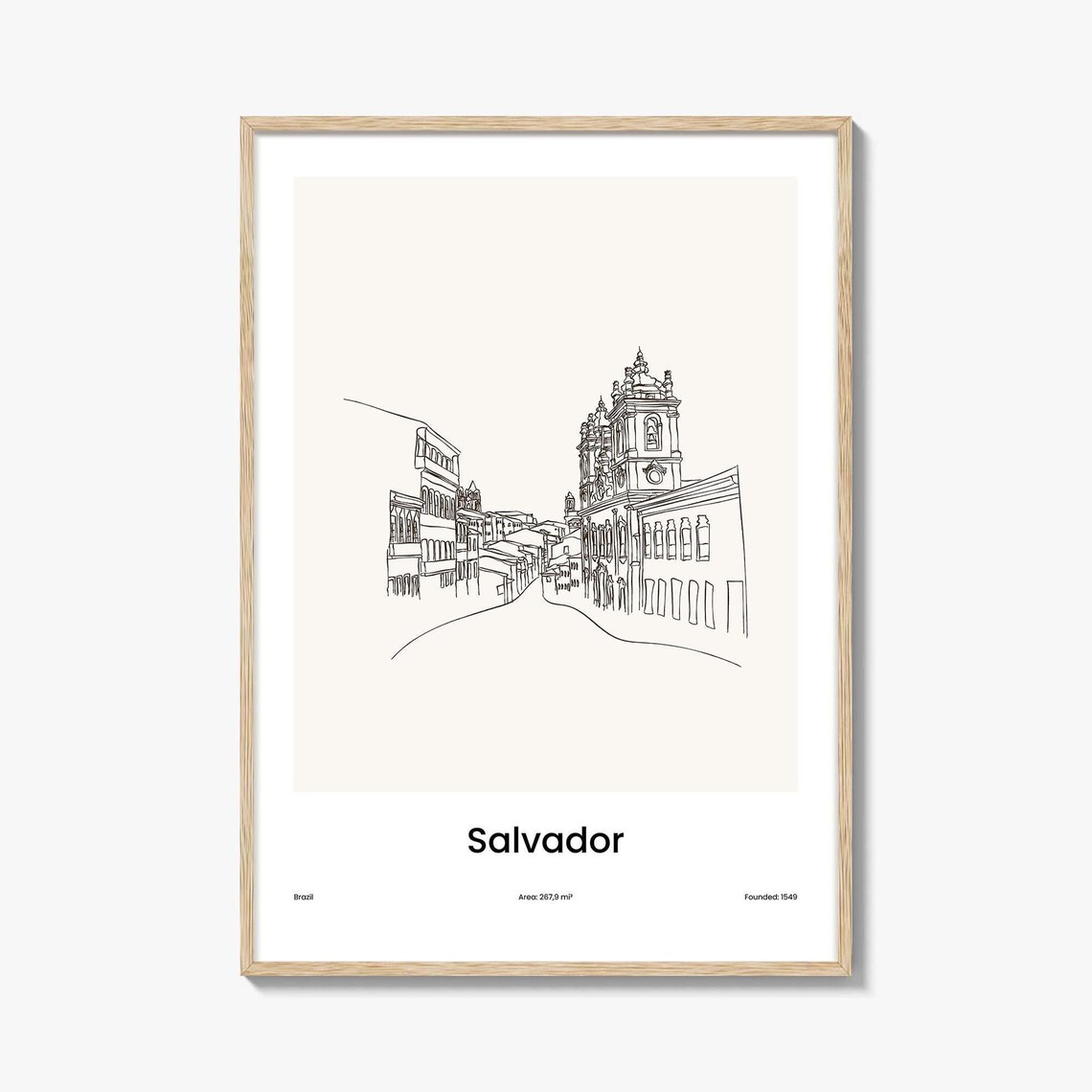 Salvador Brazil Colonial Church Street Line Art Poster Minimalist Travel Home Gift