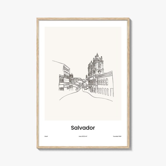 Salvador Brazil Colonial Church Street Line Art Poster Minimalist Travel Home Gift