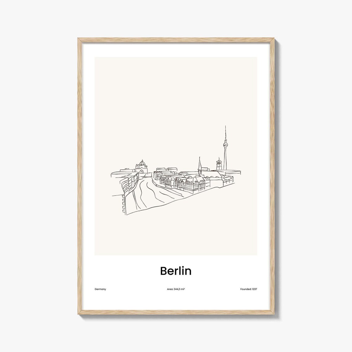 Berlin Germany TV Tower Skyline One Line Drawing Minimalist Poster