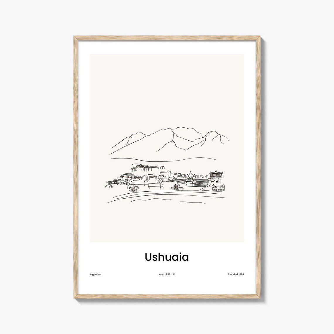 Ushuaia Argentina Minimal Line Art Mountain Town Sketch Poster
