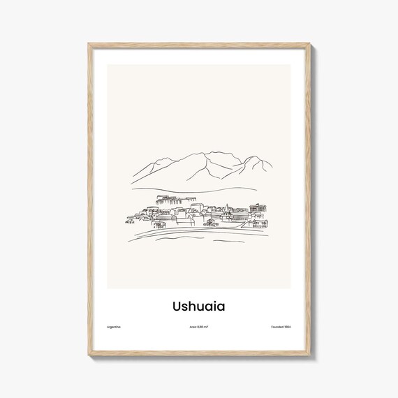 Ushuaia Argentina Minimal Line Art Mountain Town Sketch Poster