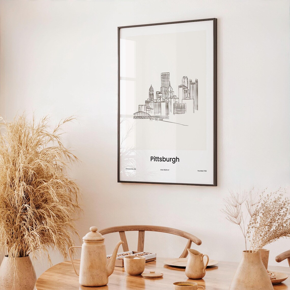 Pittsburgh Pennsylvania USA River Bridges Skyline One Line Drawing Poster - Image 3