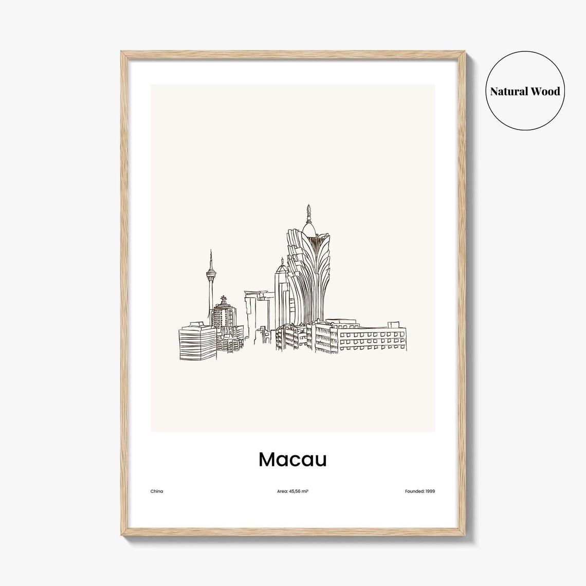 Macau China One Line Skyline Minimalist City Travel Art Poster - Image 2