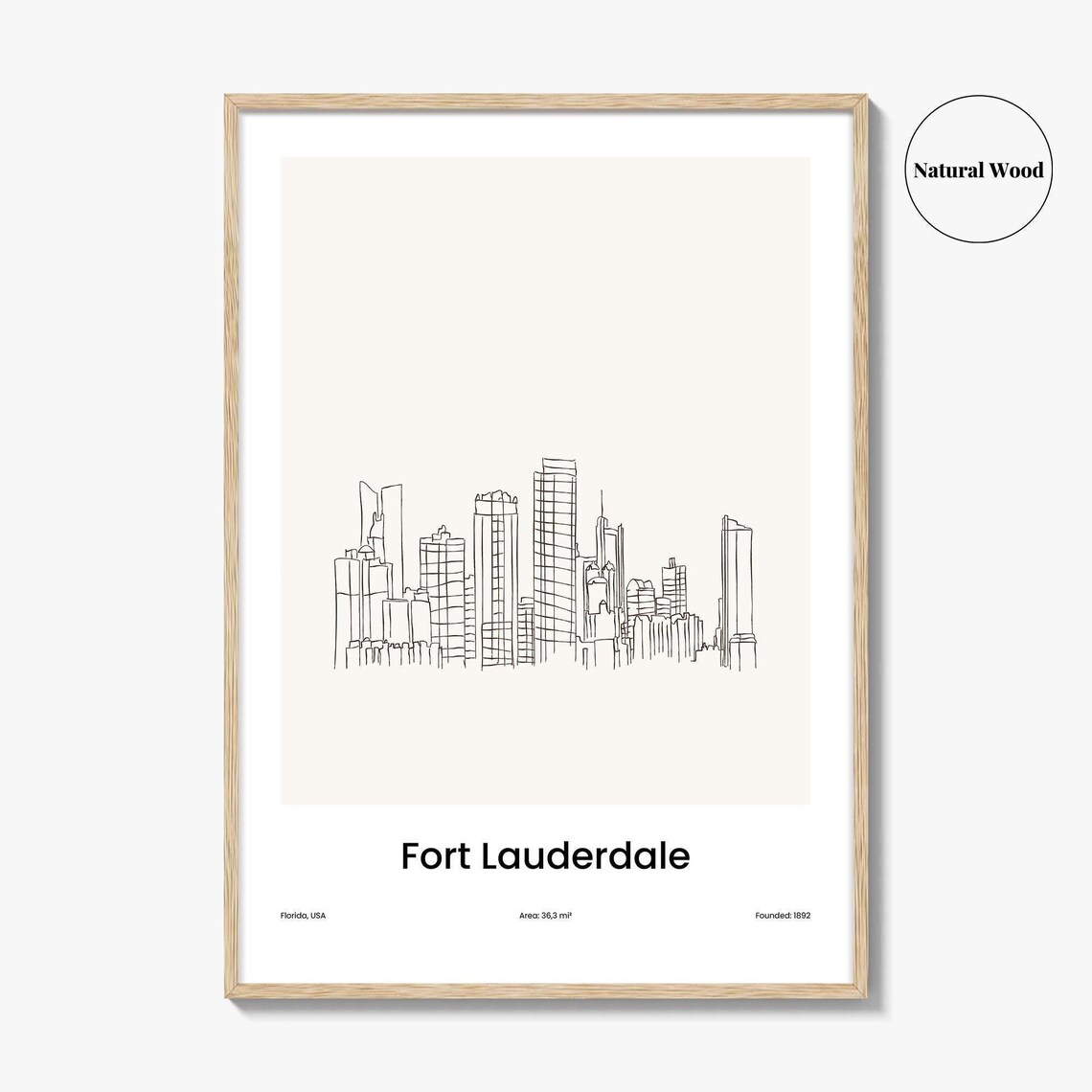 Fort Lauderdale Florida Minimalist Line Drawing Skyline Poster - Image 2