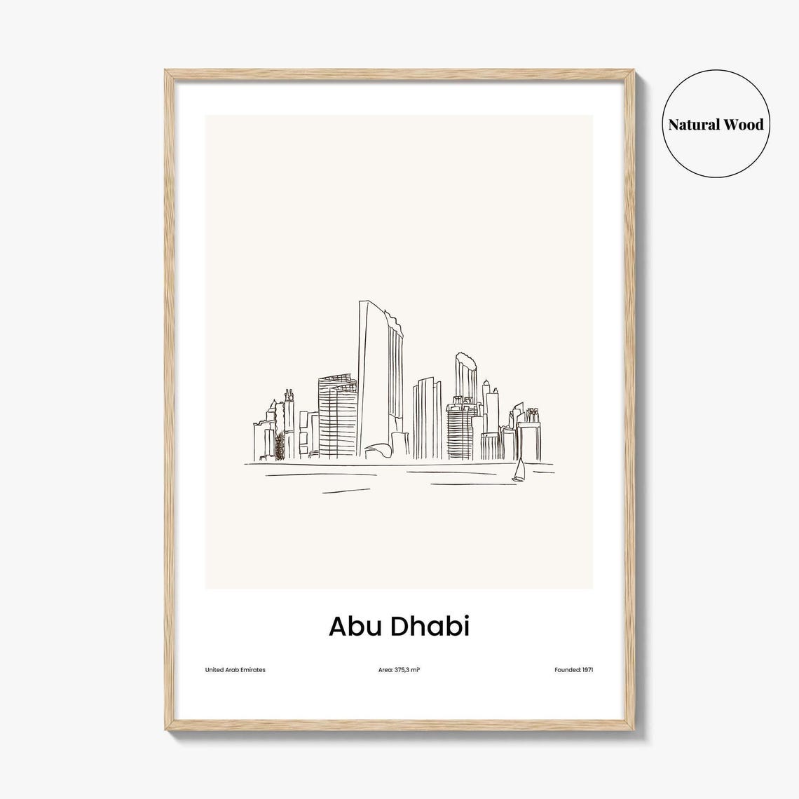 Abu Dhabi UAE Skyline One Line Minimalist Drawing Modern Poster - Image 2