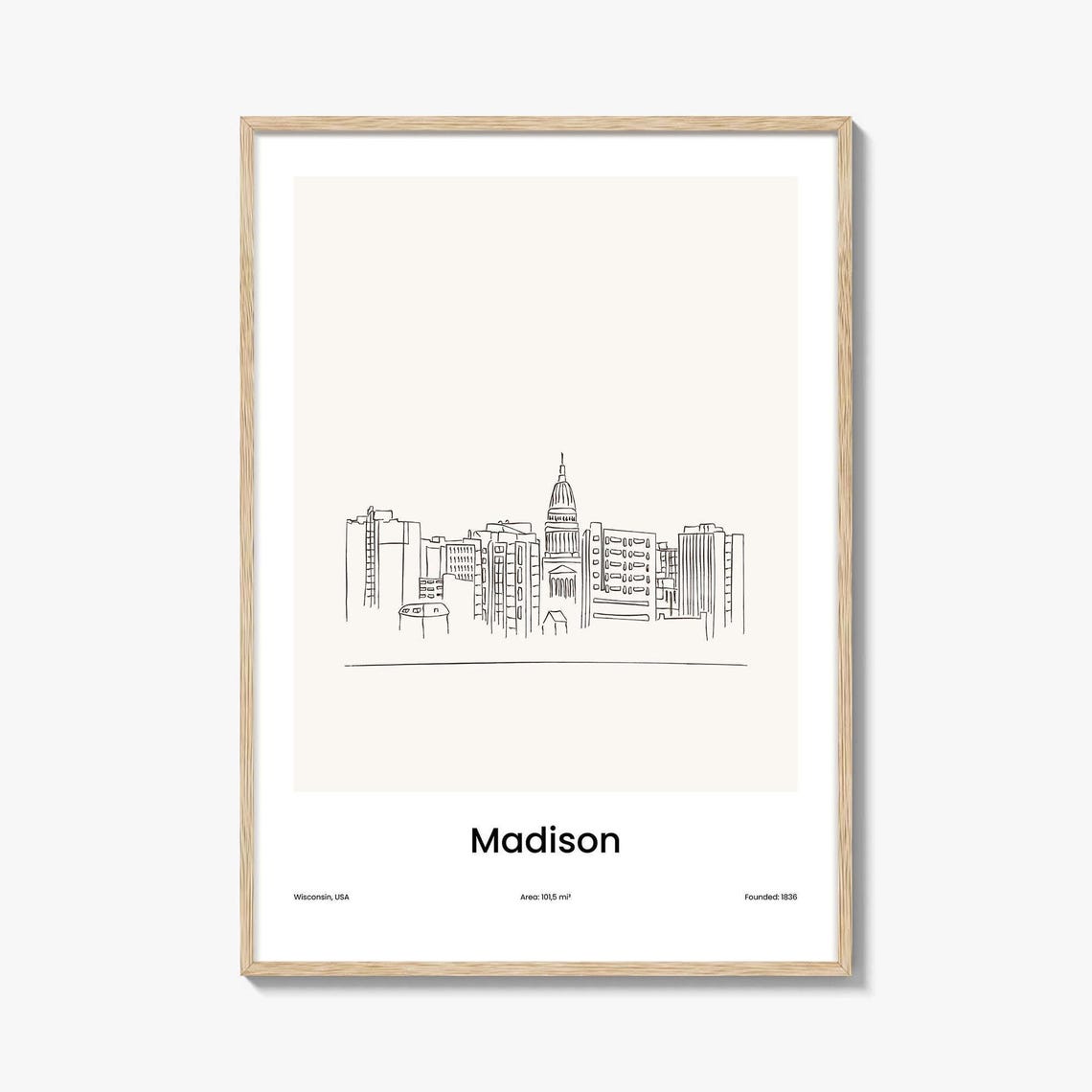 Madison Wisconsin Minimalist Line Drawing Capitol Skyline Poster