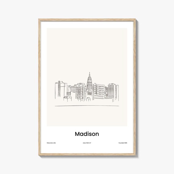 Madison Wisconsin Minimalist Line Drawing Capitol Skyline Poster