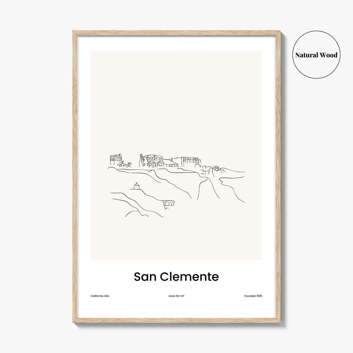 San Clemente California Minimalist One Line Drawing Coast Poster - Image 2