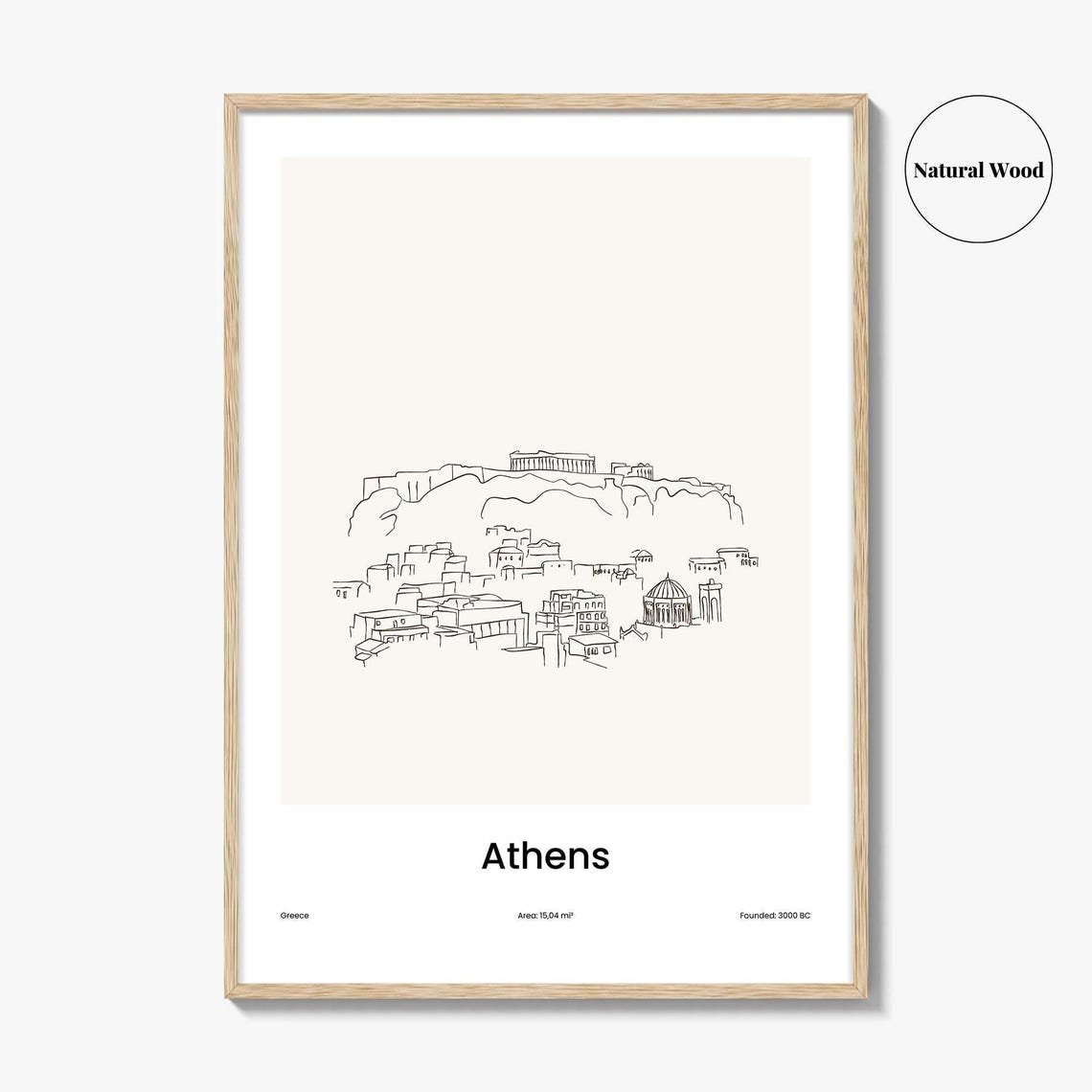 Athens Greece Acropolis Hilltop Minimalist Line Drawing Poster - Image 2