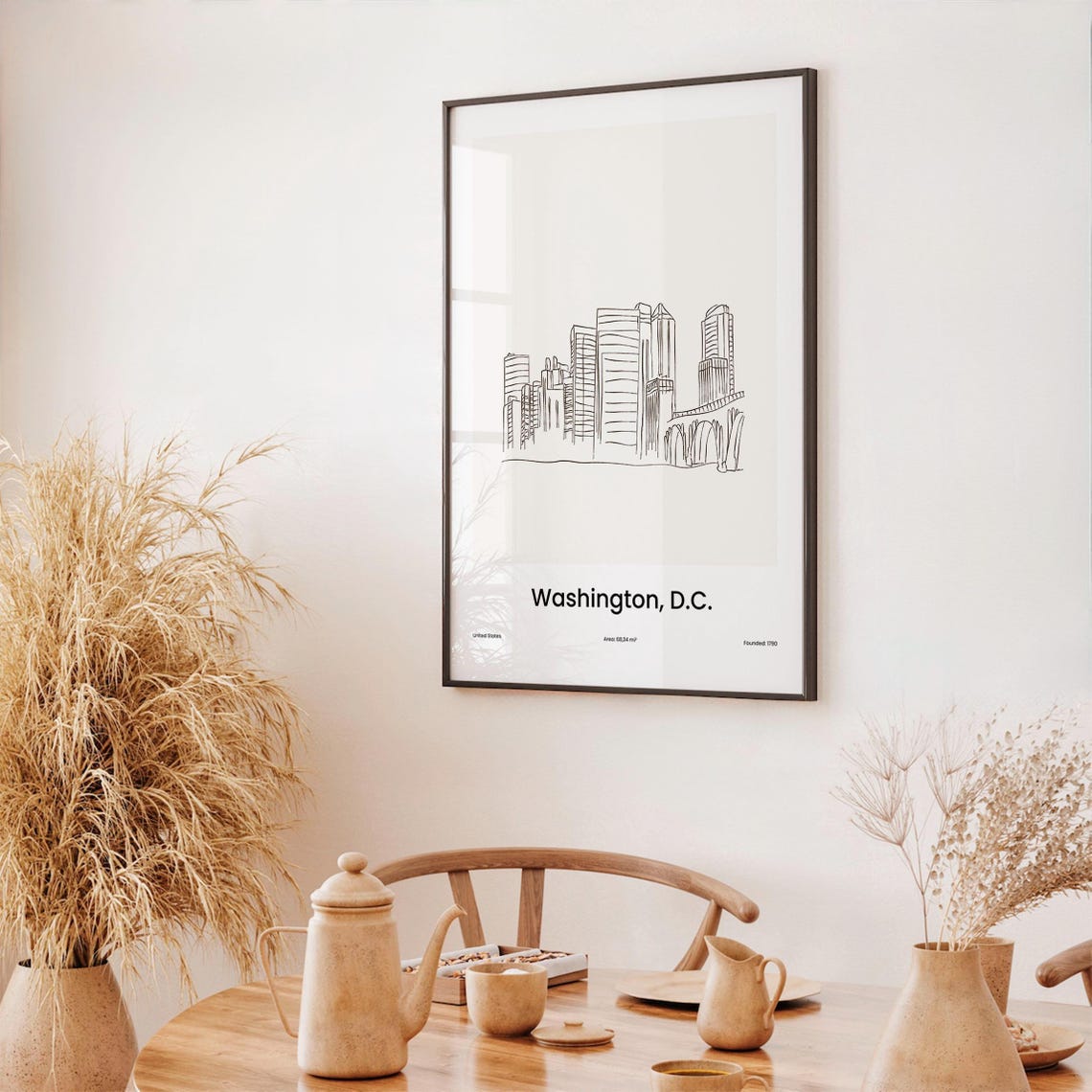 Washington DC Minimalist Line Drawing Skyline City Travel Poster - Image 3
