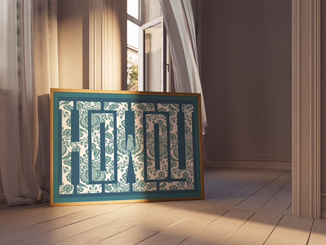 Howdy Giant Blue Paisley Lettering Teal Western Statement Poster - Image 3