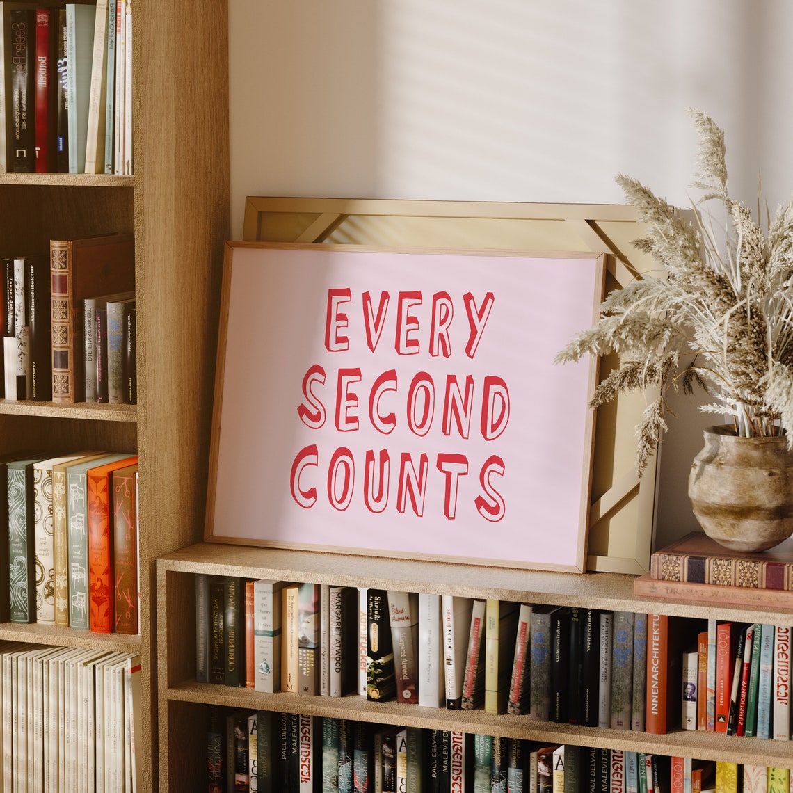 Every Second Counts Red Text on Blush Pink Motivational Poster - Image 3
