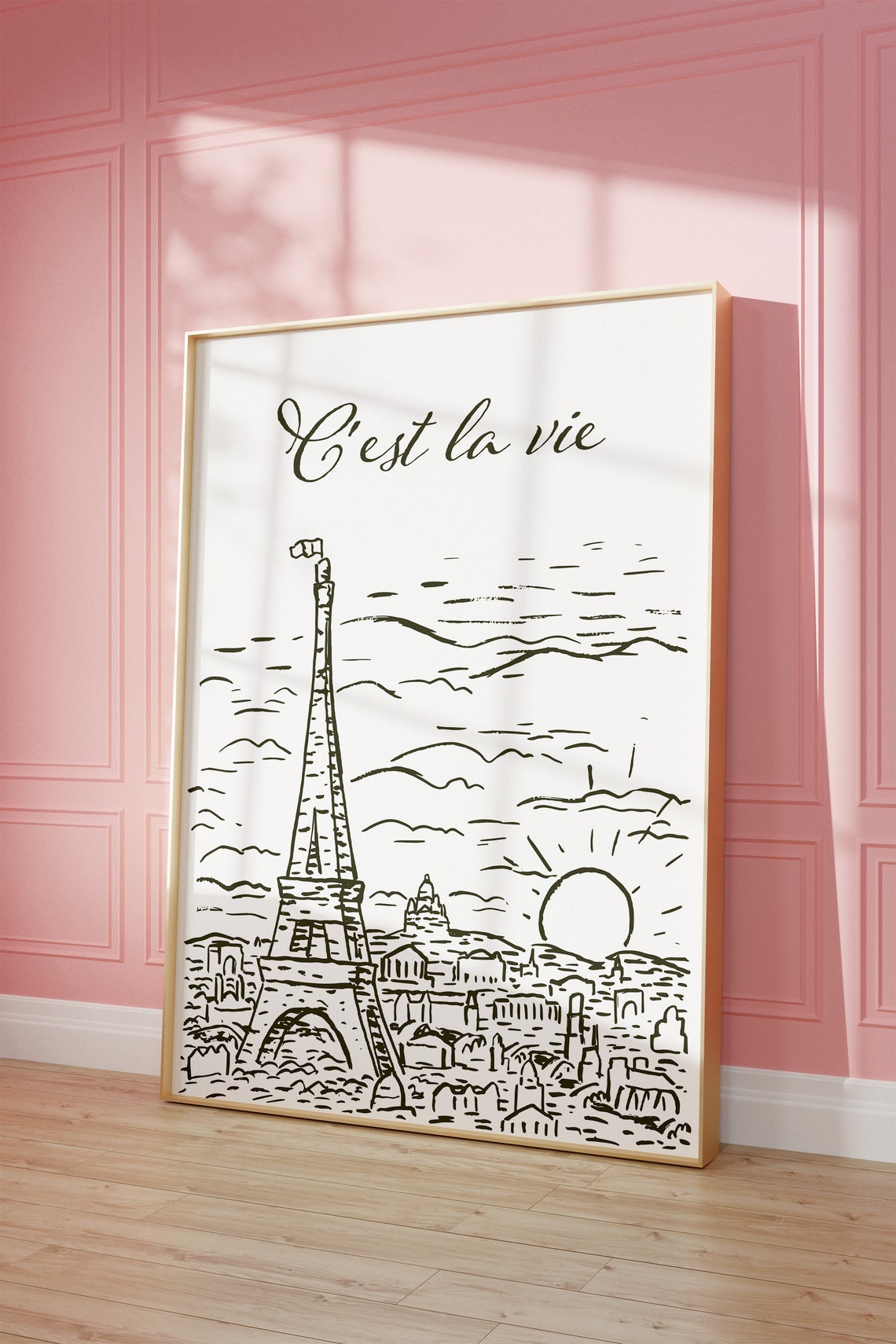 C'est La Vie Hand Drawn Paris Eiffel Tower Sunset Art Poster - Image 3