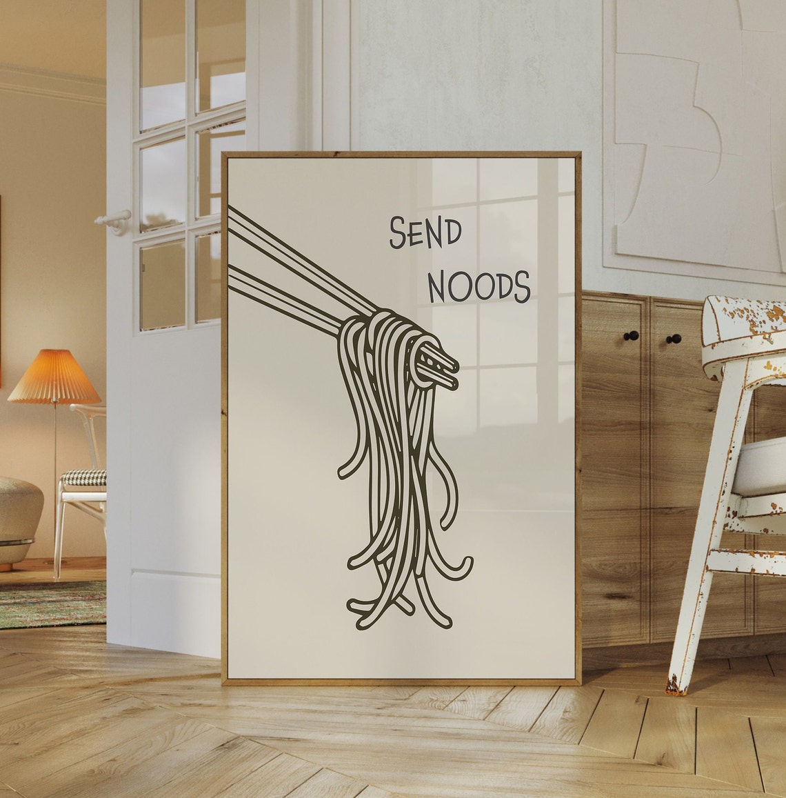 Send Noods Chopsticks Noodles Illustration Cream Kitchen Poster - Image 3