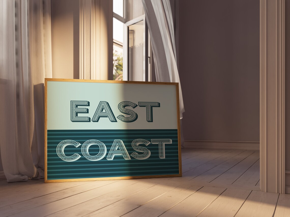 East Coast Bold Retro Two Tone Blue Minimalist Coastal Poster - Image 3