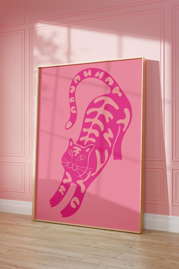 Matisse Pink Cat Print Pink Light Cat Poster Maximalist Decor Dopamine Aesthetic Funny Cat Art Poster