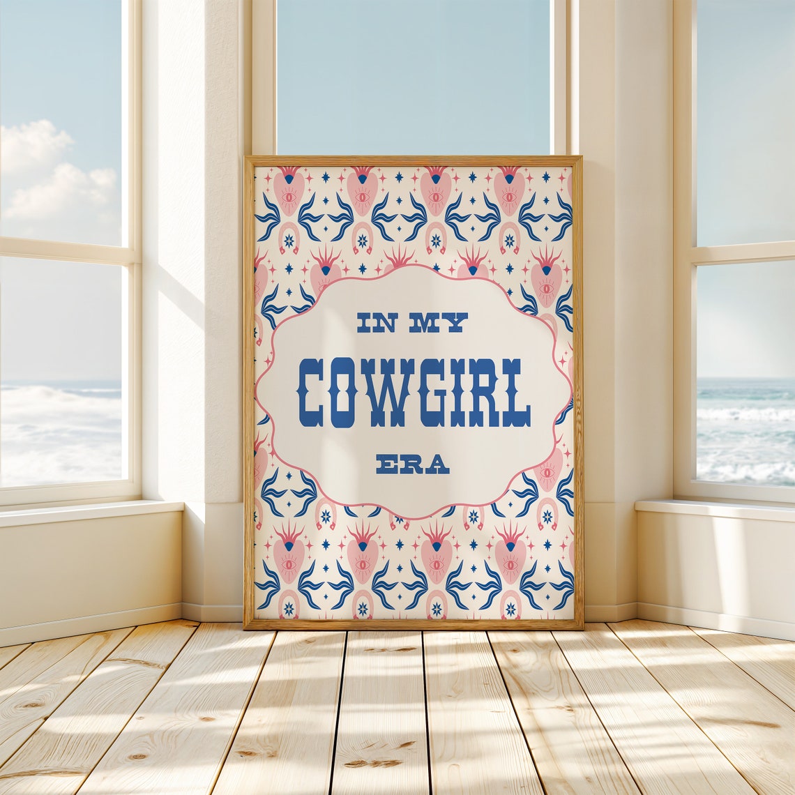 In My Cowgirl Era Blue Western Patterned Cowgirl Boots Poster - Image 3