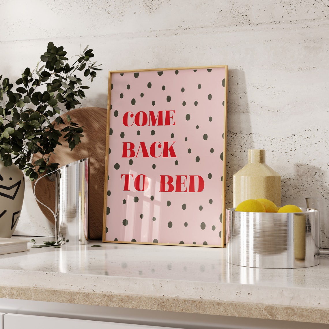 Come Back to Bed Pink Polka Dot Coquette Romantic Bedroom Poster - Image 2