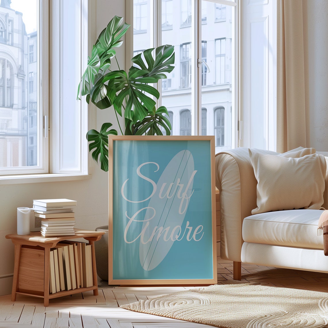 Surf Amore Script White Surfboard Teal Beach Coastal Decor Poster - Image 2