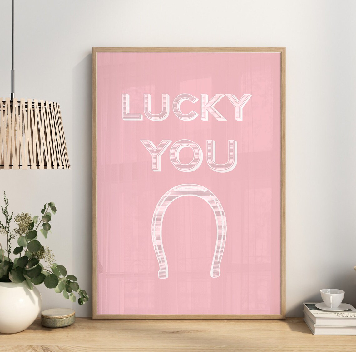Lucky You Pink Horseshoe Coquette Line Art Sweet Design Wall Art