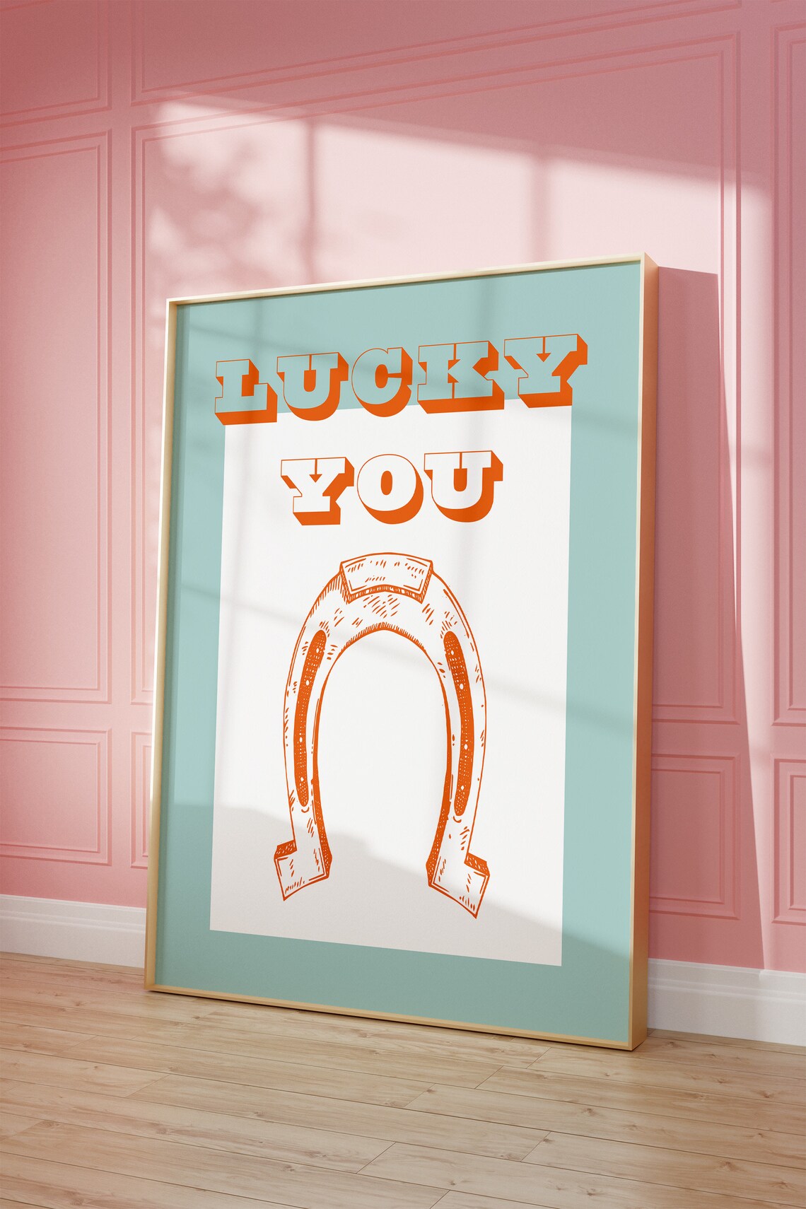 Lucky You Horseshoe Retro Orange And Teal Vintage Design Wall Art - Image 2